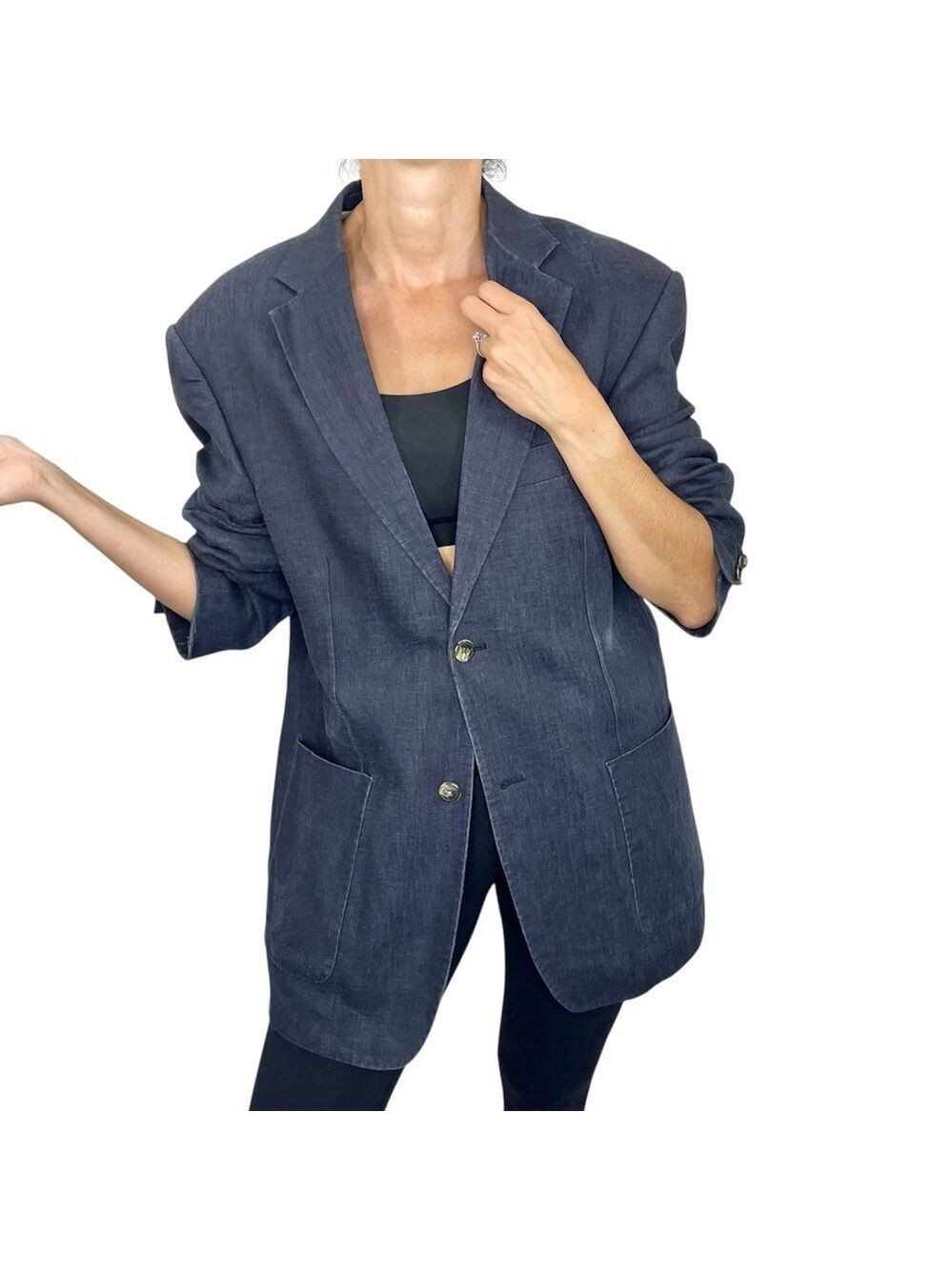 Orvieto 100% linen blue oversized preppy old money boyfriend blazer jacket 42